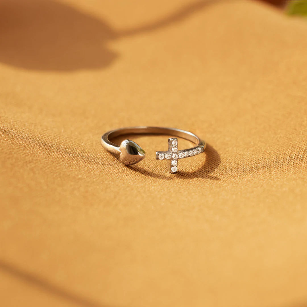CROSS & HEART RING