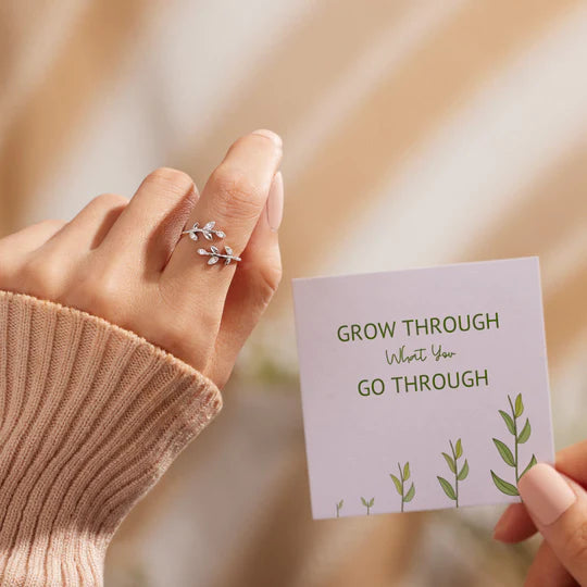 GROW THROUGH WHAT YOU GO THROUGH LEAF RING